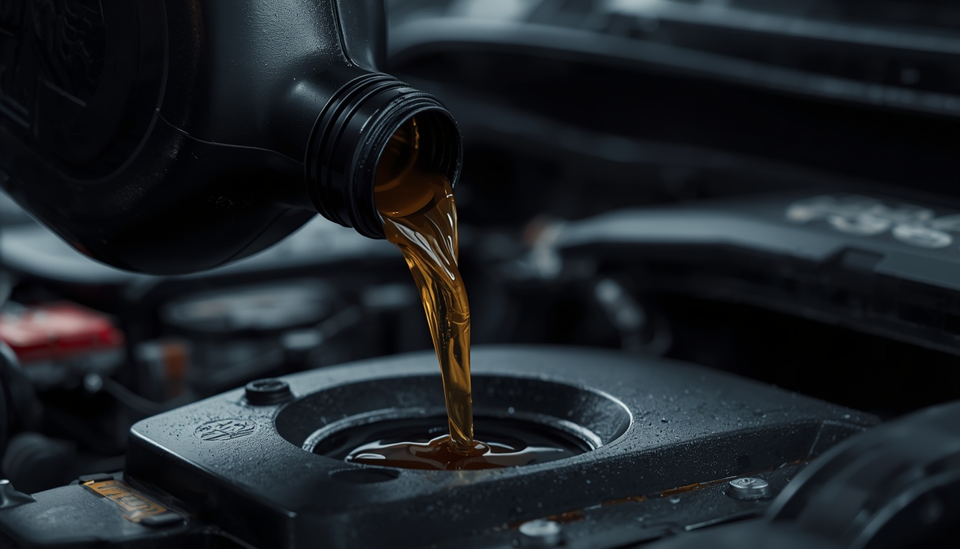 Engine oil being poured